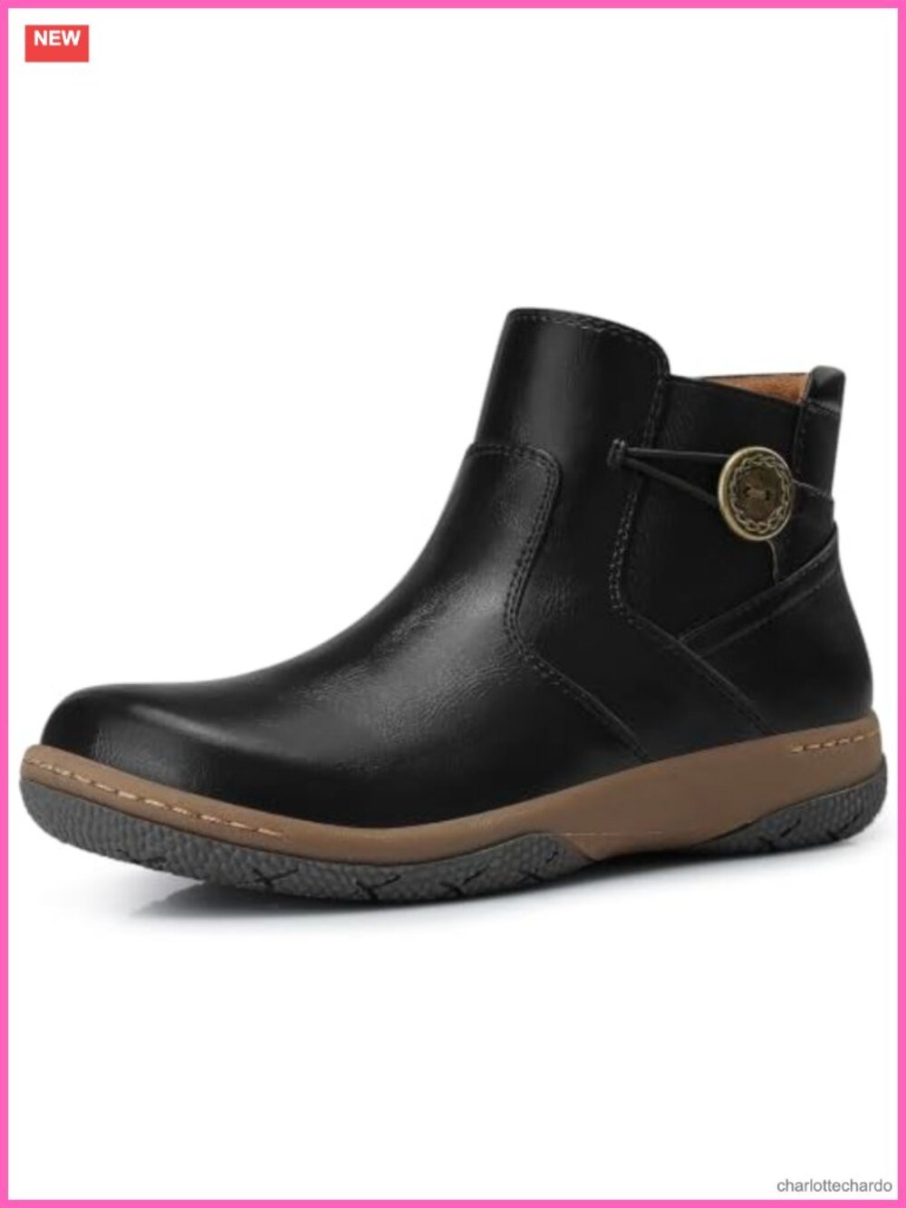 SHIBEVER Women's Ankle Boots Slip On Comfortable PU Leather Water Resistant
